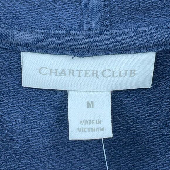 Charter Club Nautical Stripe Hoodie Sweatshirt Button Detail Women Medium Blue - Picture 4 of 7